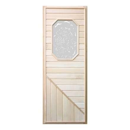 Дверь деревянная для бани DoorWood 1850x750 Вагонка со стеклом 8ми угольным, коробка липа в Орше