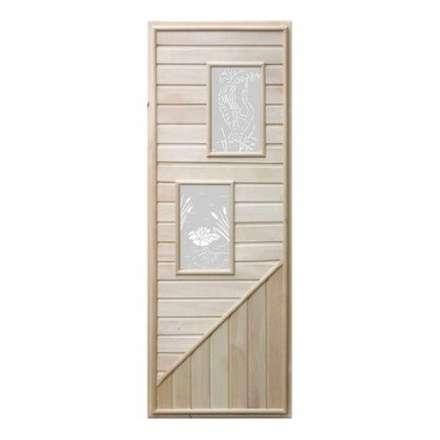 Дверь деревянная для бани DoorWood 1850x750 Вагонка 2 стекла прямоугольных, коробка липа в Орше