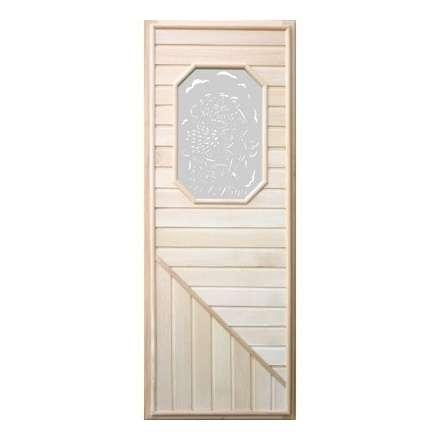 Дверь деревянная для бани DoorWood 1850x750 Вагонка со стеклом прямоугольным, коробка липа в Орше