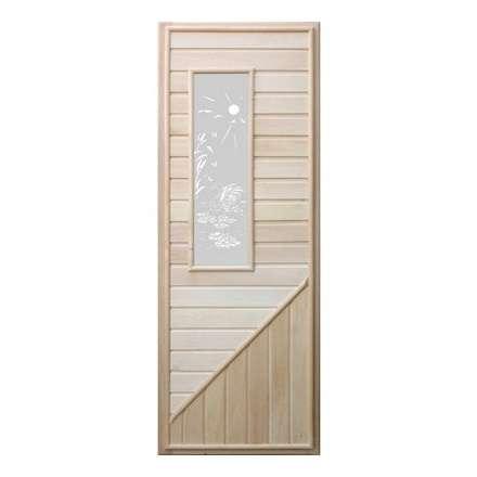 Дверь деревянная для бани DoorWood 1850x750 Вагонка со стеклом прямоугольным, коробка липа в Орше