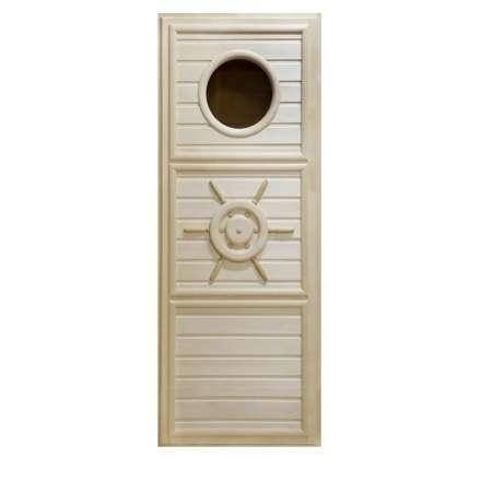 Дверь деревянная для бани DoorWood Штурвал 1840x740 с иллюминатором в Орше