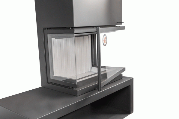 Камин МАДРИД на дровнике Гигант справа черный\белый шамот в Орше