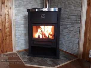 Стальной недорогой камин Теплодар ОВ-120 (угловой) фото в интерьере в Орше
