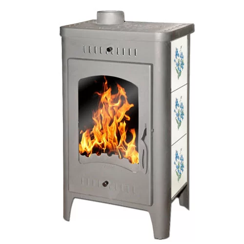 Стальной камин со стеклом Бавария Оптима Незабудка с плитой фото в Орше