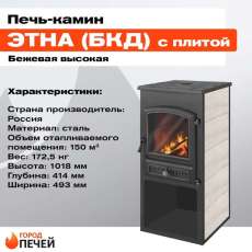 Стальной печь-камин ЭТНА (БКД) с плитой и ТО фото  в Орше