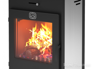 Стальной недорогой камин со стеклом и дровницей Теплодар Танго плюс фото в Орше