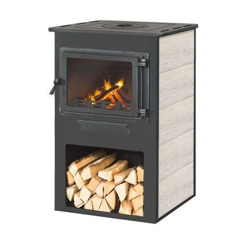 Печь-камин ЭТНА (Панорама) с плитой Амазонка бай фото в Орше