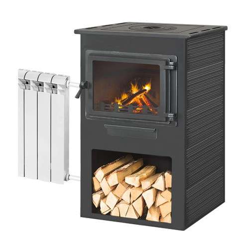 Печь-камин ЭТНА (Панорама) с плитой и ТО Антрацит высокий купить в Орше