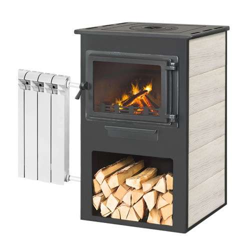 Печь-камин ЭТНА (Панорама) с плитой и ТО Бежевый высокий купить в Орше