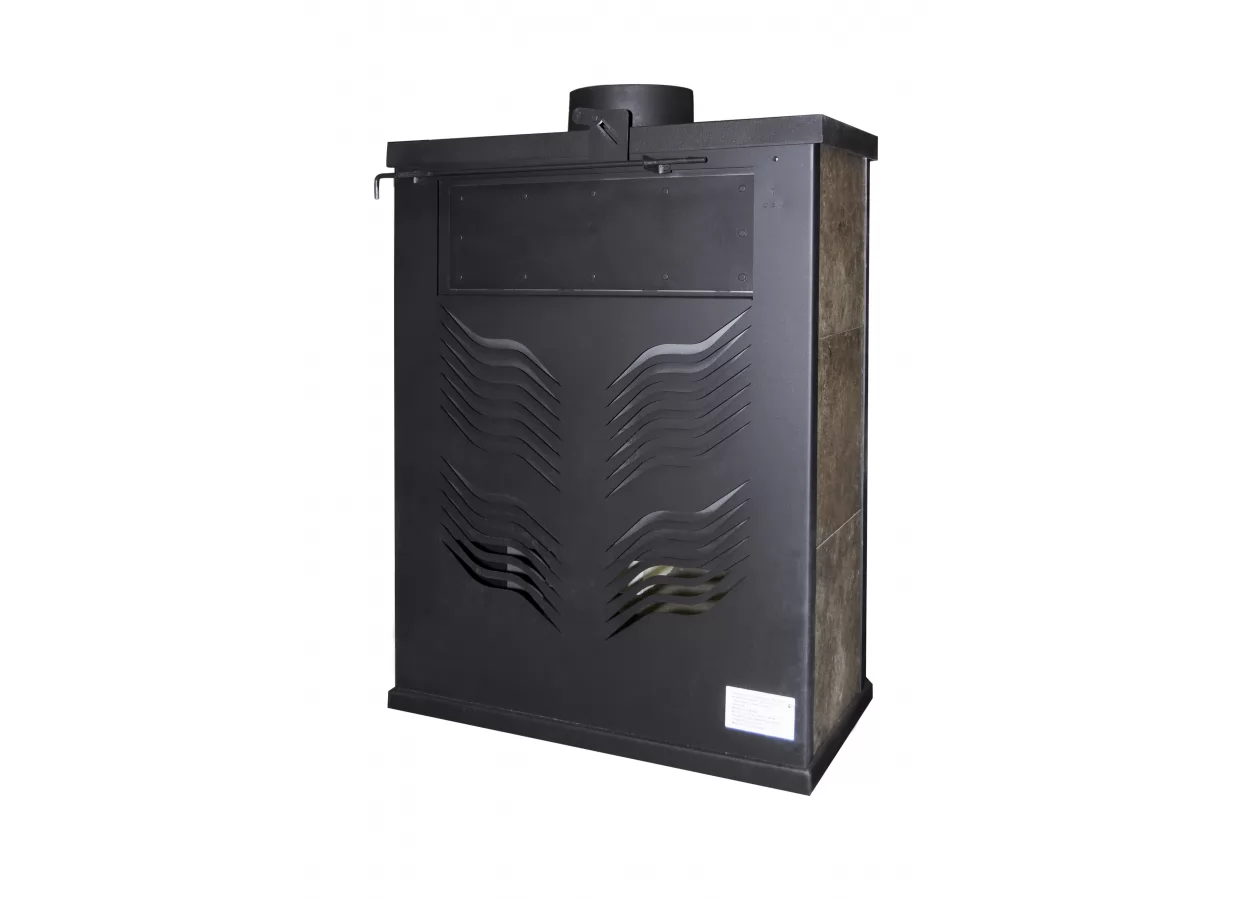 Стальной камин с дровницей Бавария призматик с плитой фото в Орше