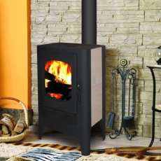 Недорогой стальной печь-камин Экокамин с плитой в интерьере фото в Орше