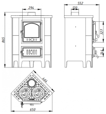 Печь-камин Бавария угловая чугун с плитой в Орше