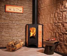 Недорогая печь-камин со стеклом Бавария угловая с плитой фото  в Орше