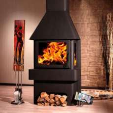 Печь-камин Бавария три стекла графит фото в интерьере в Орше