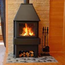 Стальной большой камин Бавария 3 стекла чёрная фото в Орше