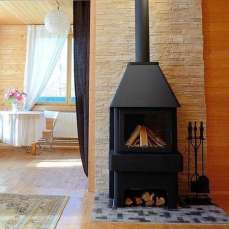 Стальной стильный камин Бавария 3 стекла чёрная фото в Орше