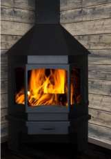 Печь-камин Бавария Мюнхен пристенно-угловой черный фото в интерьере в Орше