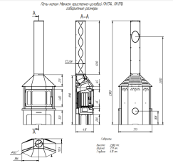 Стальной камин с шамотом Бавария Мюнхен графит фото схема в Орше
