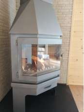 Стальной камин Мюнхен угловой графит фото с боку в Орше