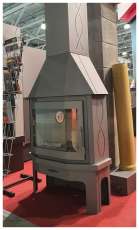 Стальной камин Бавария Мюнхен со стеклом угловой чёрный (без перемычки) фото в Орше