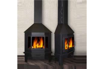 Стальной камин Бавария Мюнхен со стеклом угловой чёрный (без перемычки) фото в интерьере в Орше