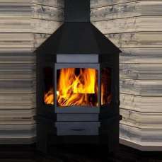 Стальной недорогой камин со стеклом Мюнхен угловой чёрный фото в Орше