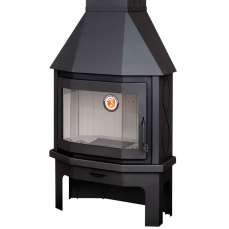 Стальной камин со стеклом Мюнхен угловой чёрный фото в Орше