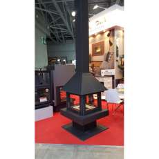 Стальной камин с четырьмя стеклами Эклипс островной 4D графит фото в Орше