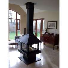 Стальной большой камин со стеклами Эклипс островной 4D графит фото в Орше