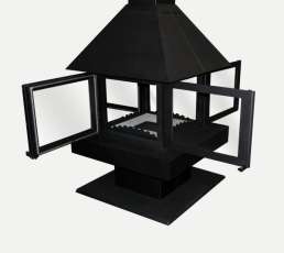 Стальной камин с четырьмя стеклами Эклипс островной 4D графит фото в Орше