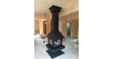 Стальной большой камин со стеклами Эклипс островной 4D графит фото в Орше