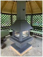 Стальной камин с четырьмя стеклами Эклипс островной 4D графит фото в Орше