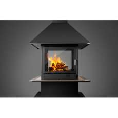 Стальной камин с четырьмя стеклами Эклипс островной 4D графит фото в Орше