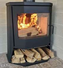 Стальной камин с большим стеклом Бавария панорама призма с плитой фото в Орше