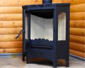 Стальной камин со стеклами Бавария панорама угловая фото в интерьере в Орше