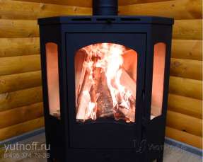 Стальной камин со стеклами Бавария панорама угловая фото в Орше