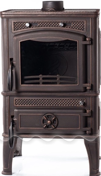 Печь-камин чугунный FireWay Dacha с варочной поверхностью патина бронза Амазонка бай фото в Орше
