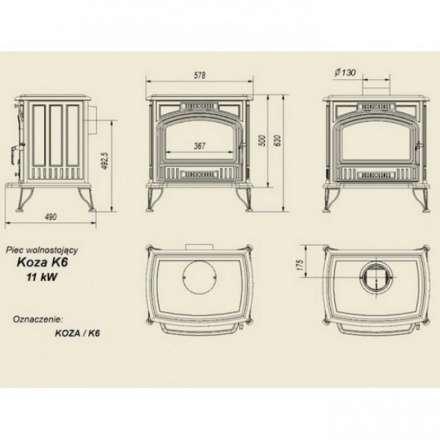Отопительная печь Kratki Koza/K6 (декор дверцы) Амазонка бай фото в Орше