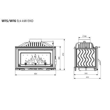 Каминная топка Kawmet W15 STANDARD 9,4 кВт EKO в Орше