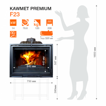 Каминная топка Kawmet Premium F23 (14 кВт) в Орше