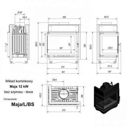 Каминная топка Kratki Maja/L/BS (угловое стекло слева) в Орше