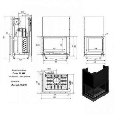 Каминная топка Kratki Zuzia/L/BS/G (угловое стекло слева, гильотина) в Орше