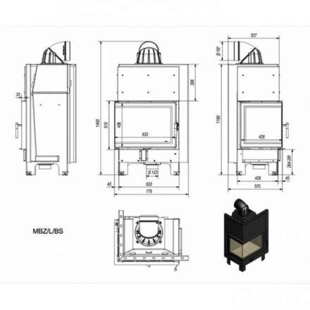 Каминная топка Kratki MBZ/L/BS (угловое стекло слева) в Орше