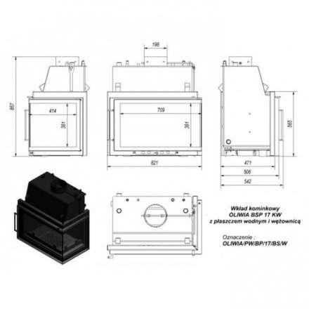 Каминная топка Kratki Oliwia/PW/BP/17/BS/W (угловое стекло справа, змеевик) в Орше