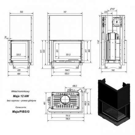 Каминная топка Kratki Maja/P/BS/G (угловое стекло справа,гильотина) в Орше