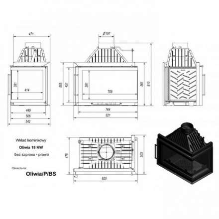 Каминная топка Kratki Oliwia/P/BS (угловое стекло справа) в Орше