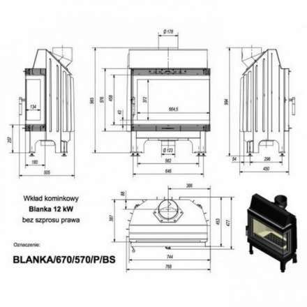 Каминная топка Kratki Blanka/670/570/P/BS (угловое стекло справа) в Орше