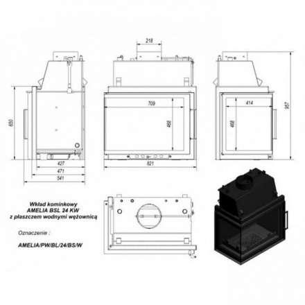 Каминная топка Kratki Amelia/PW/BL/24/BS/W в Орше