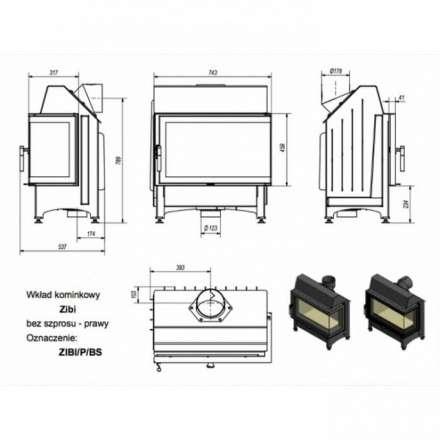 Каминная топка Kratki Zibi/P/BS (угловое стекло справа) в Орше