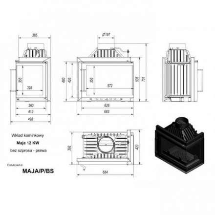 Каминная топка Kratki Maja/PW/12/G в Орше